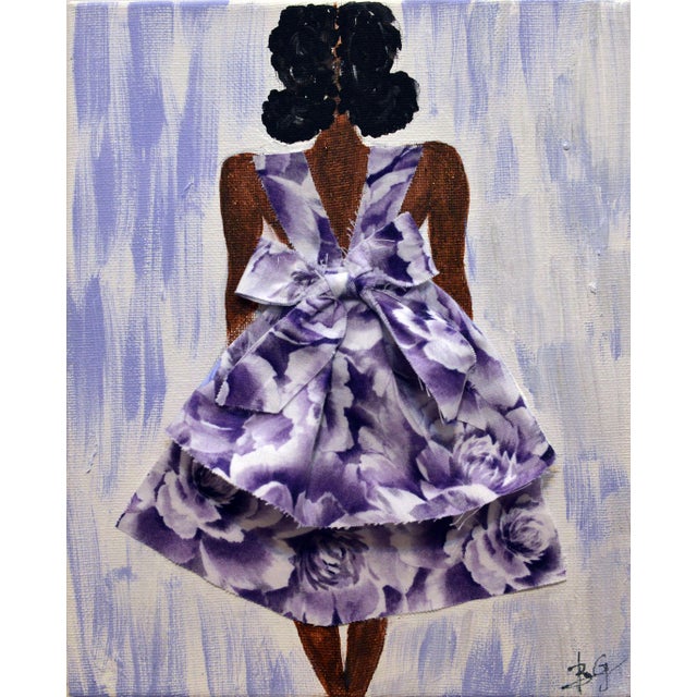 1990s Purple Bloom Nixed Media Painting by Rebeka Gatechew For Sale