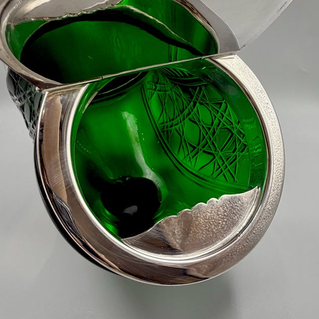 Emerald Green Cut Glass Biscuit Barrel from James Deakin & Sons, 1920 For Sale - Image 11 of 18