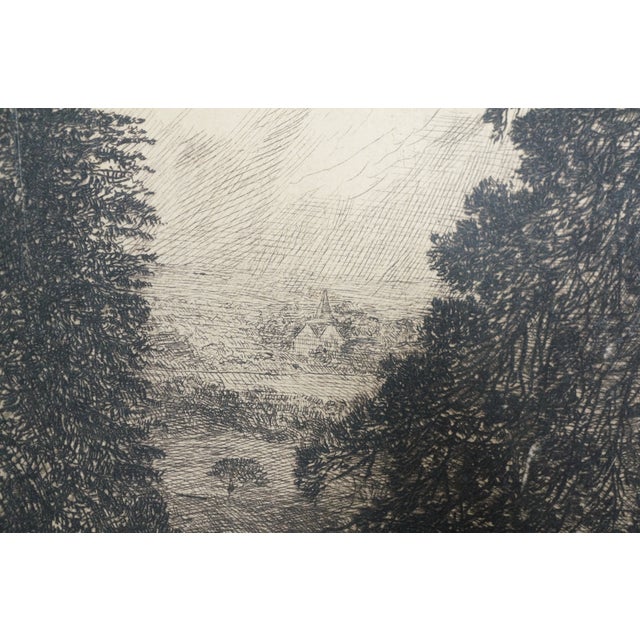 Black Antique English Grove of Trees Gnarled Pines Church Village Etching 17" For Sale - Image 8 of 11