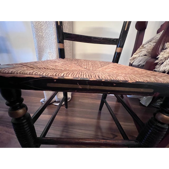 1950s Pair Hitchcock Stenciled Decorated Rush Seat Chairs For Sale - Image 10 of 10