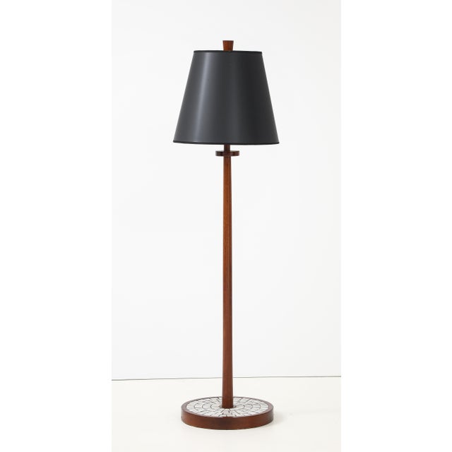 1960's Martz Marshall Studios Ceramic Tile And Walnut Floor Lamp, newly rewired and lightly restored, with minor wear and...