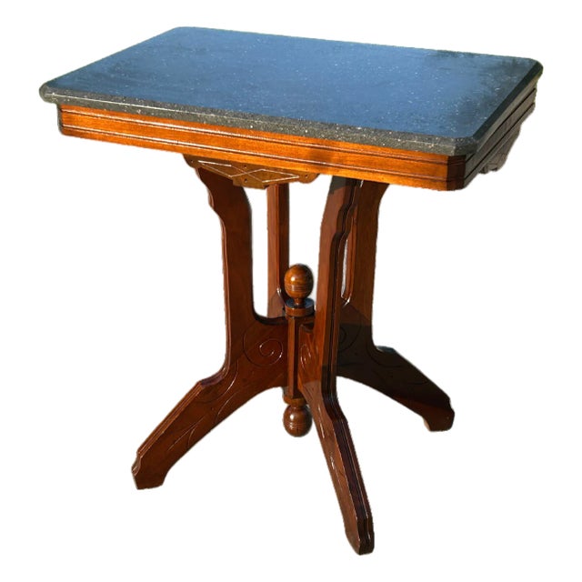 Early 20th Century Walnut Pedestal Table With Marble Top - r.e. Pohl of Chicago For Sale