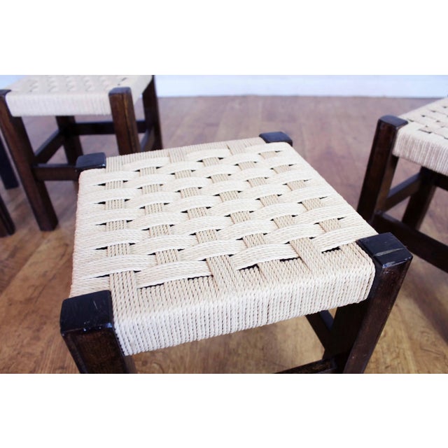 Oak and Rope Stools, 1970s, Set of 4 For Sale - Image 10 of 11