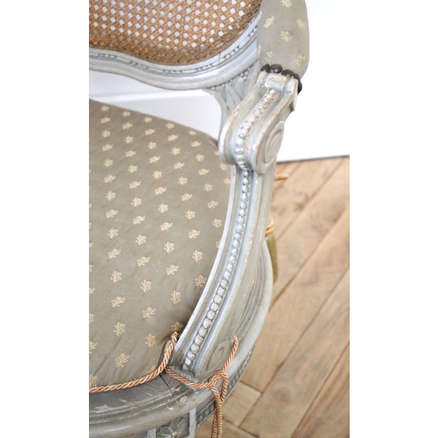 Wood 19th Century Painted Sheild Back Ribbon Carved Cane Open Armchairs For Sale - Image 7 of 13