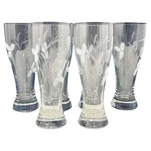 Large Engraved Beer Glasses with Wheat and Fruit Pattern, 1950s, Set of 6