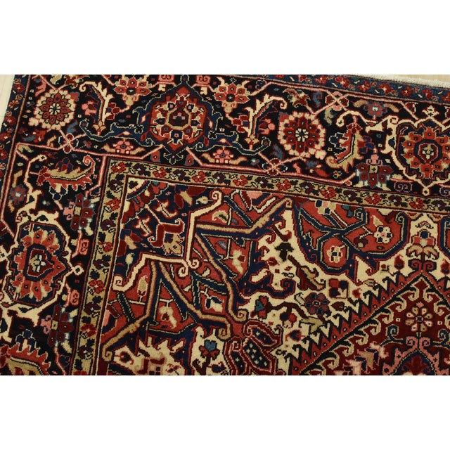 Textile Heriz Rug 8' X 11'1'' Red Wool Vintage Traditional Hand-Knotted Oriental Carpet For Sale - Image 7 of 15
