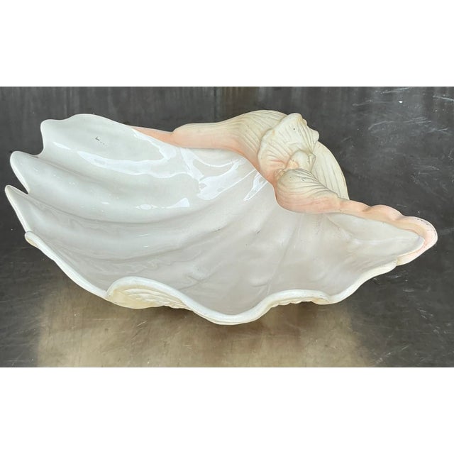 Coastal Vintage Coastal Glazed Ceramic Clam Shell For Sale - Image 3 of 9