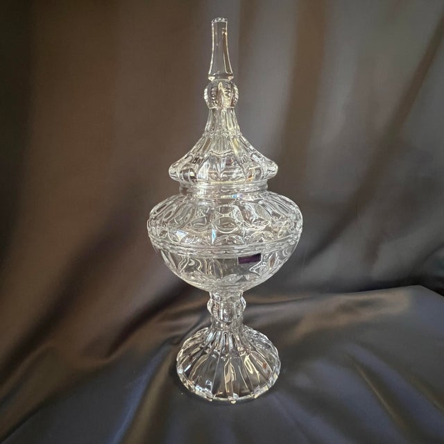 Transitional Marquis by Waterford Crystal Pedestal Urn Lidded Sculptural Centerpiece - Ginger Jar For Sale - Image 3 of 12