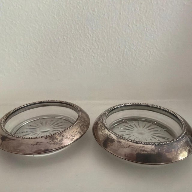 Mid-Century Modern 1930s Set of 2 Frank M Whiting Sterling & Crown Sterling Silver Drink Coasters or Ashtrays For Sale - Image 3 of 4