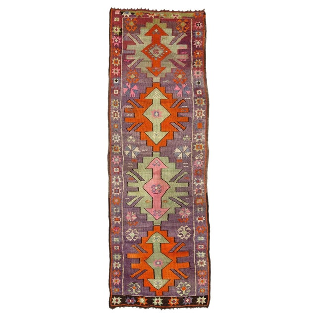 Textile Purple & Orange Vintage Kilim Runner For Sale - Image 7 of 7