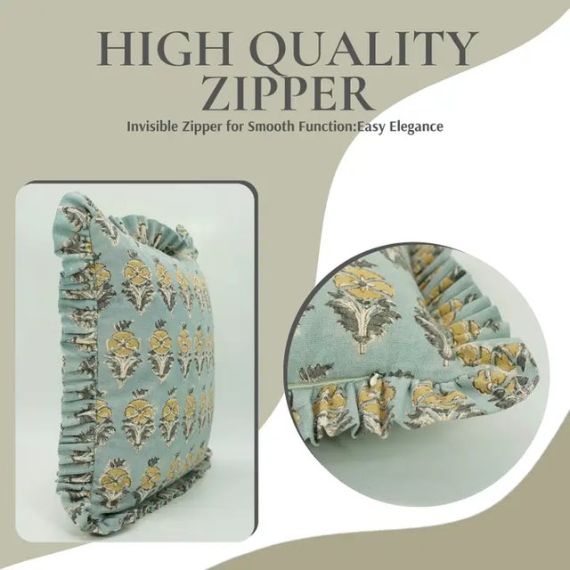 Art Deco Fabdivine Artisan Block Print Throw Frill Pillow Cover 12x20 Inch Duck Canvas- Mor Mukut For Sale - Image 3 of 5