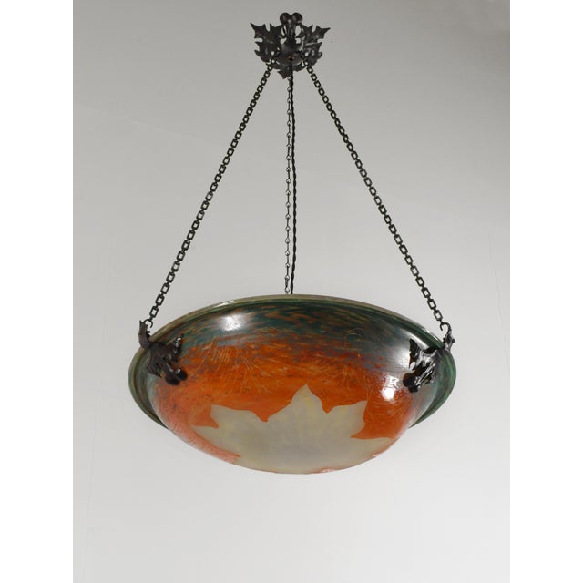 Large French Art Deco Pendant Light by Le Verre Francais Schneider - 1925 Cameo Chandelier France For Sale - Image 6 of 17