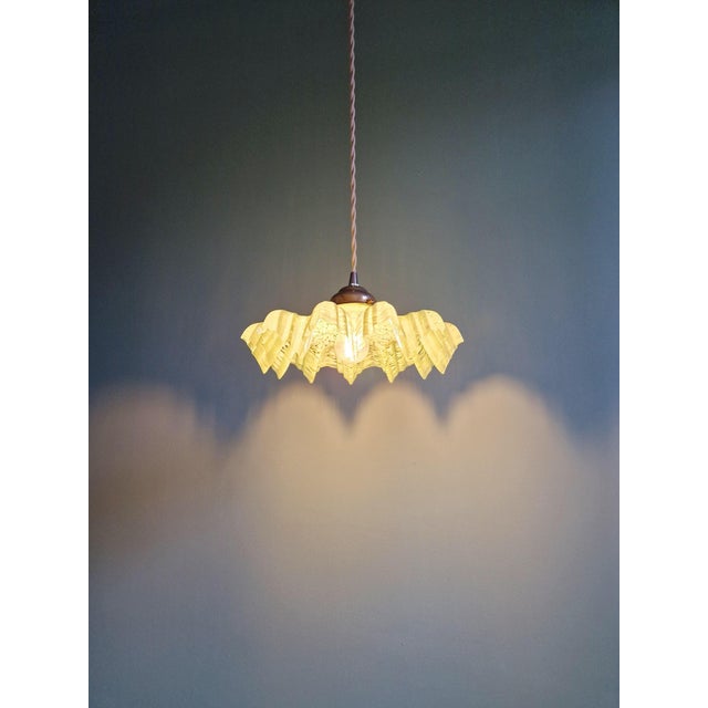 Art Deco Pendant Light in Speckled Green and White Pleated Glass, 1920s For Sale - Image 15 of 16