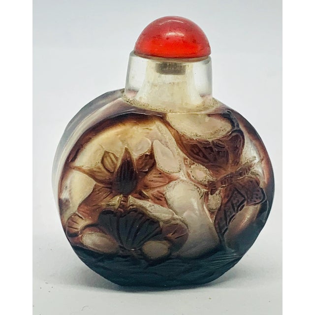Early 20th Century Antique Chinese Carved Overlay Peking Glass Snuff Bottle For Sale - Image 11 of 11