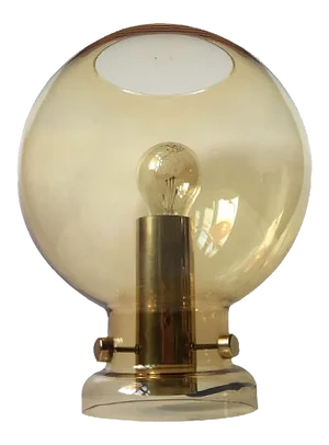 Spherical Smoke Glass & Brass Table Lamp by Hans-Agne Jakobsson, 1960s
