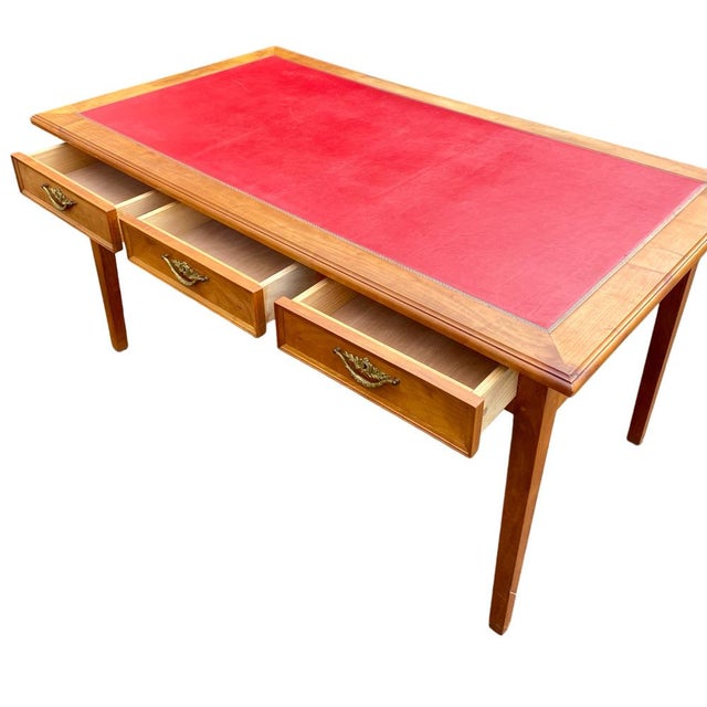 Louis XVI Style Reversible Flat Desk with Red Leather Drawers, 1930s For Sale - Image 6 of 11