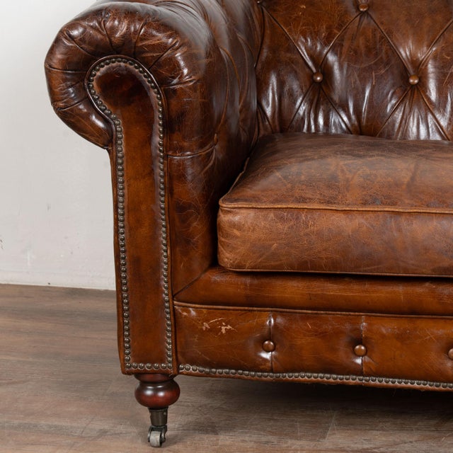 Mid 20th Century 20th Century Vintage Brown Leather Chesterfield Sofa From England For Sale - Image 5 of 15