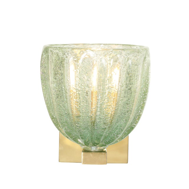 These Modernist hand-blown Murano sconces, crafted in Italy in the 21st century, showcase a harmonious blend of...