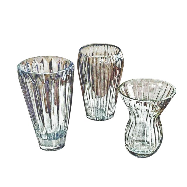 Vintage Ribbed And Ridged Clear Formed Glass And Cut Crystal Vases