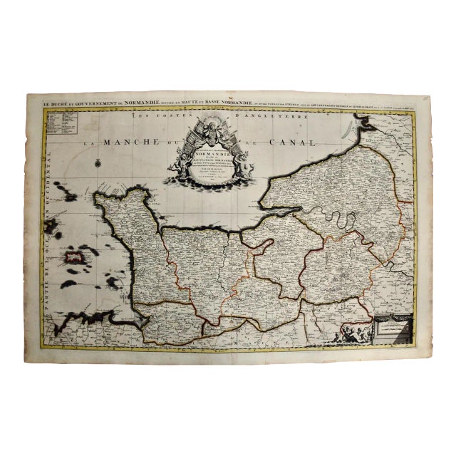 The Normandy Region of France: A 17th C. Hand-Colored Map by Sanson and Jaillot, 1695 For Sale