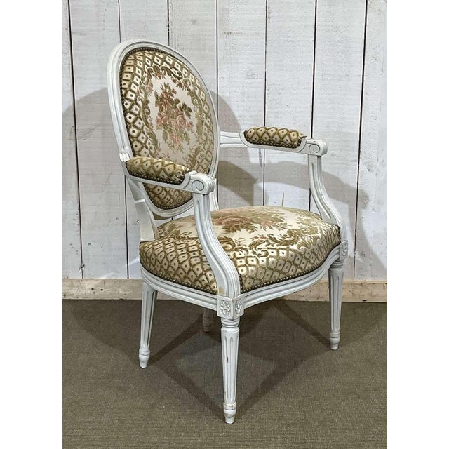 Louis XVI style cabriolet armchair from the 1970s W=62cm, D=63cm, H=90cm, seat H=43cm.