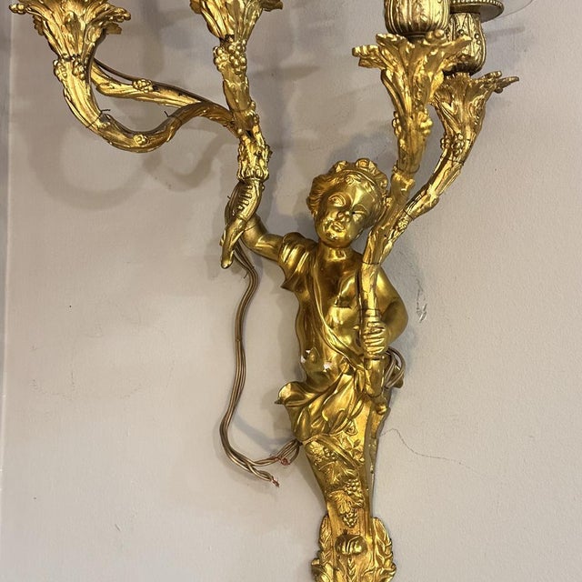 Napoleon III Louis XV Apply Cherub, Ormolú , France, 19th Century For Sale - Image 17 of 18