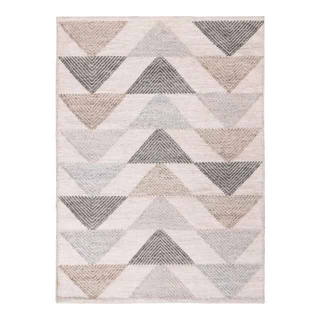 Rug & Kilim’s Scandinavian Style Geometric Cream & Gray Wool Kilim Outdoor Rug - 12'x16' For Sale