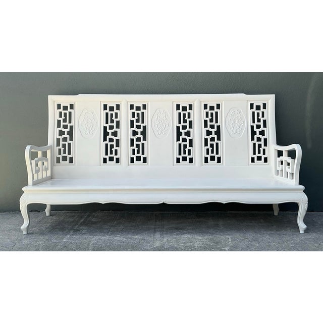 White Vintage Asian Chinoiserie Lacquered Sofa For Sale - Image 8 of 12