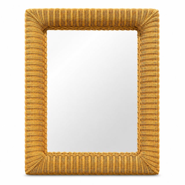 1980s Large Wall Mirror in Hand-Woven Wicker For Sale