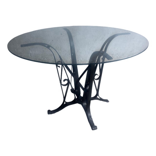 French Art Deco Wrought-Iron and Glass Dining Table, 1930 For Sale