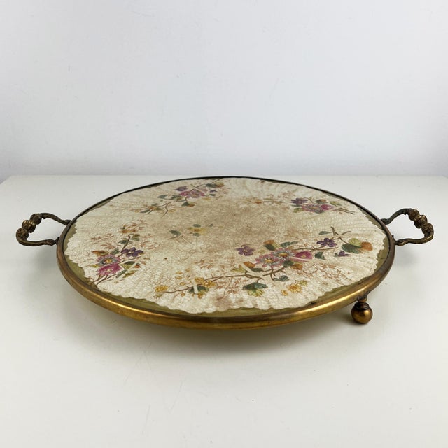 Antique Porcelain Tray with Brass Frame, Handles and Feet, 1920s For Sale - Image 4 of 11
