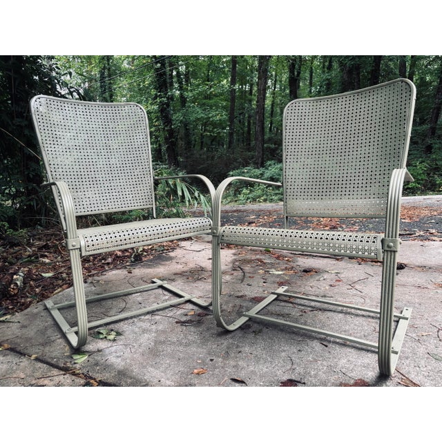 Khaki Mid 20th Century Modern Iron Porch Rockers - A Pair For Sale - Image 8 of 9