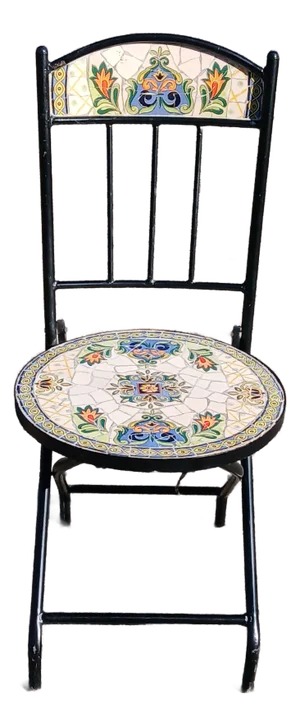 1970s Handcrafted Mosaic Tile & Iron Folding Chair – Vintage Mediterranean Style
