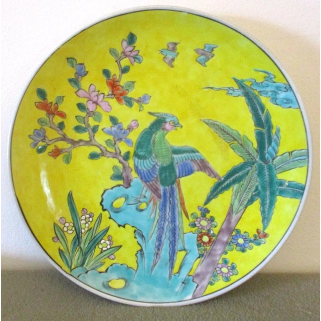 Ceramic Antique Yellow Hand Painted Japanese Porcelain Dogwood Bird of Paradise Plate For Sale - Image 7 of 7