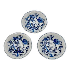 1990s Danube Blue Onion Blue & White Fruit Dessert Sauce Bowl Set - 3pcs