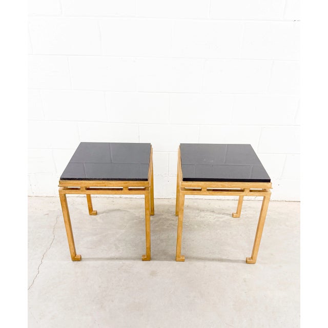 Mid-Century Modern Pair of 1950s Stone and Gilt Iron Side Tables Attributed to Maison Ramsay For Sale - Image 3 of 8