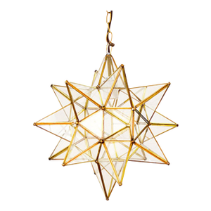 Matthew Izzo Home 15" Clear Glass Moravian Star Pendant Light With Brass Trim