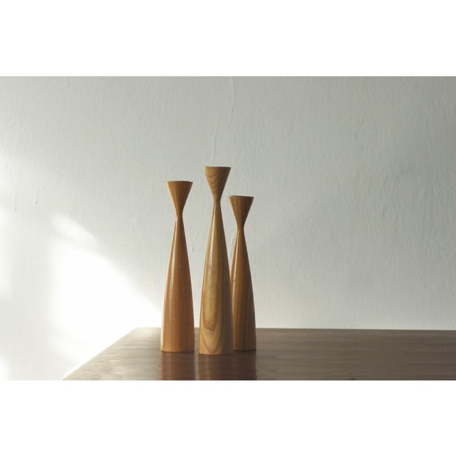 Scandinavian Wooden Candleholders, Set of 3 For Sale - Image 4 of 4