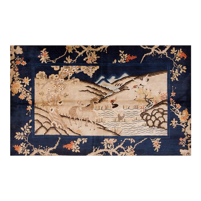1920s Ivory Antique Traditional Landscape Chinese Baotou Hallway Runner Wool Rug For Sale