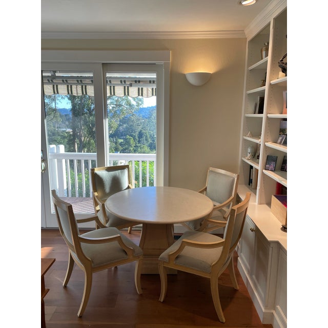 Kreiss Travertine Table Top and Emperor Dining Base with Chairs Set