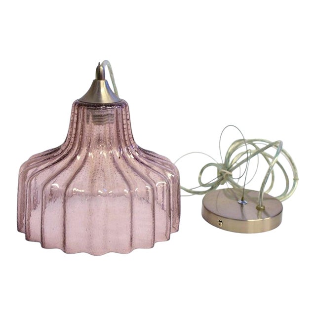 Mid 20th Century Mouth Blown Glass Mauve Pendant Light Shade Excellent Condition For Sale