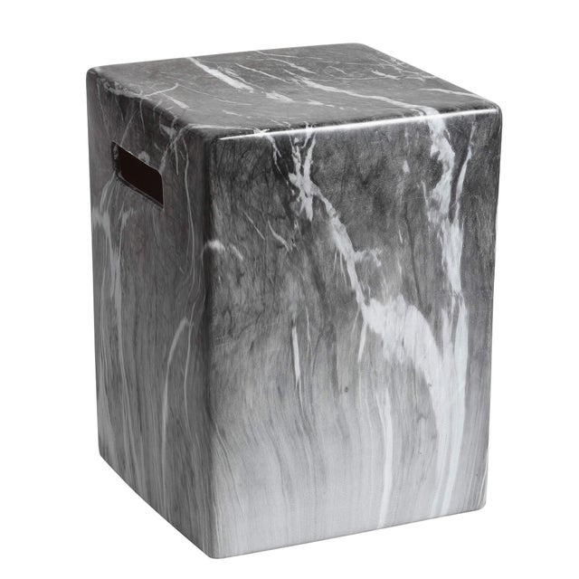 Marble Garden Stool in Dark Grey Marble | Chairish