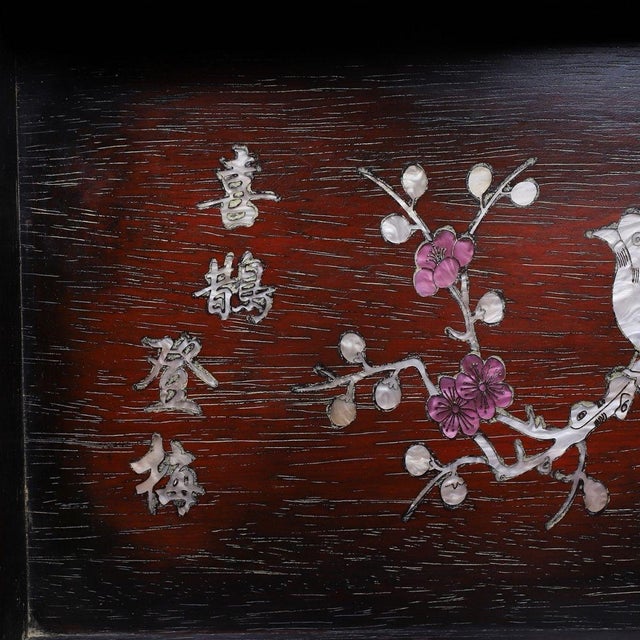 Zitan Wood Tray Inlaid With Mother-of-Pearl & Calligraphy For Sale - Image 9 of 10