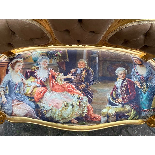 1970s French Louis XVI Gold Beech Brown Velvet Settee 1pc For Sale - Image 10 of 14