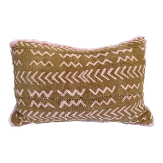 Contemporary Brown & Pink Custom Pillow Made from Vintage African Bogolan Mud Cloth For Sale