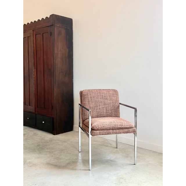 Newly Upholstered Minimalist Milo Baughman-Style Chrome Armchairs, Set of 4 For Sale - Image 13 of 18