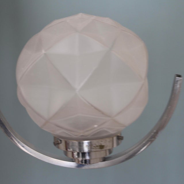 Silver Art Deco Chromed Pendant Lamp with 3 Globes, 1930s For Sale - Image 8 of 10