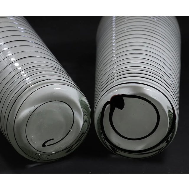 Vennini e Co.Carlo Scarpa Italian Two Cone Shape Black Stripe Glass Vases Murano glass Circa 1950 15.25 x 7 in.