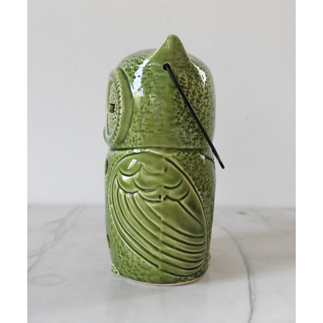 Vintage Ceramic Green Winking Owl Hanging Tea Light Candle Holder For Sale - Image 4 of 8