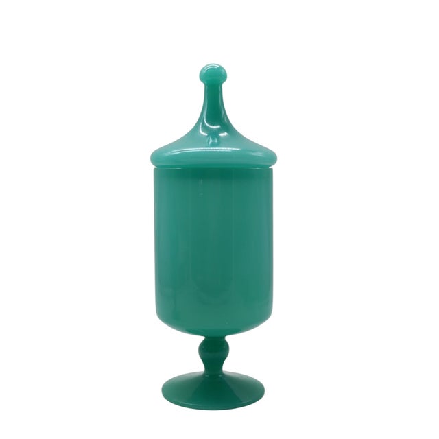 Emerald-Green Glass Sweet Jars, Italy, 1960s, Set of 2 For Sale - Image 4 of 8